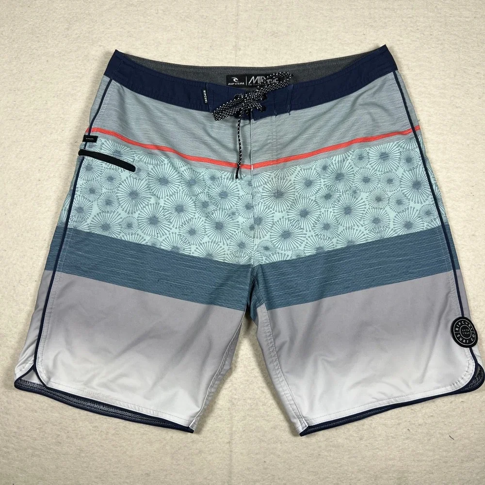 Rip‎ Curl Mirage Boardshorts Men Size 34 Blue Gray Floral Print Ultimate